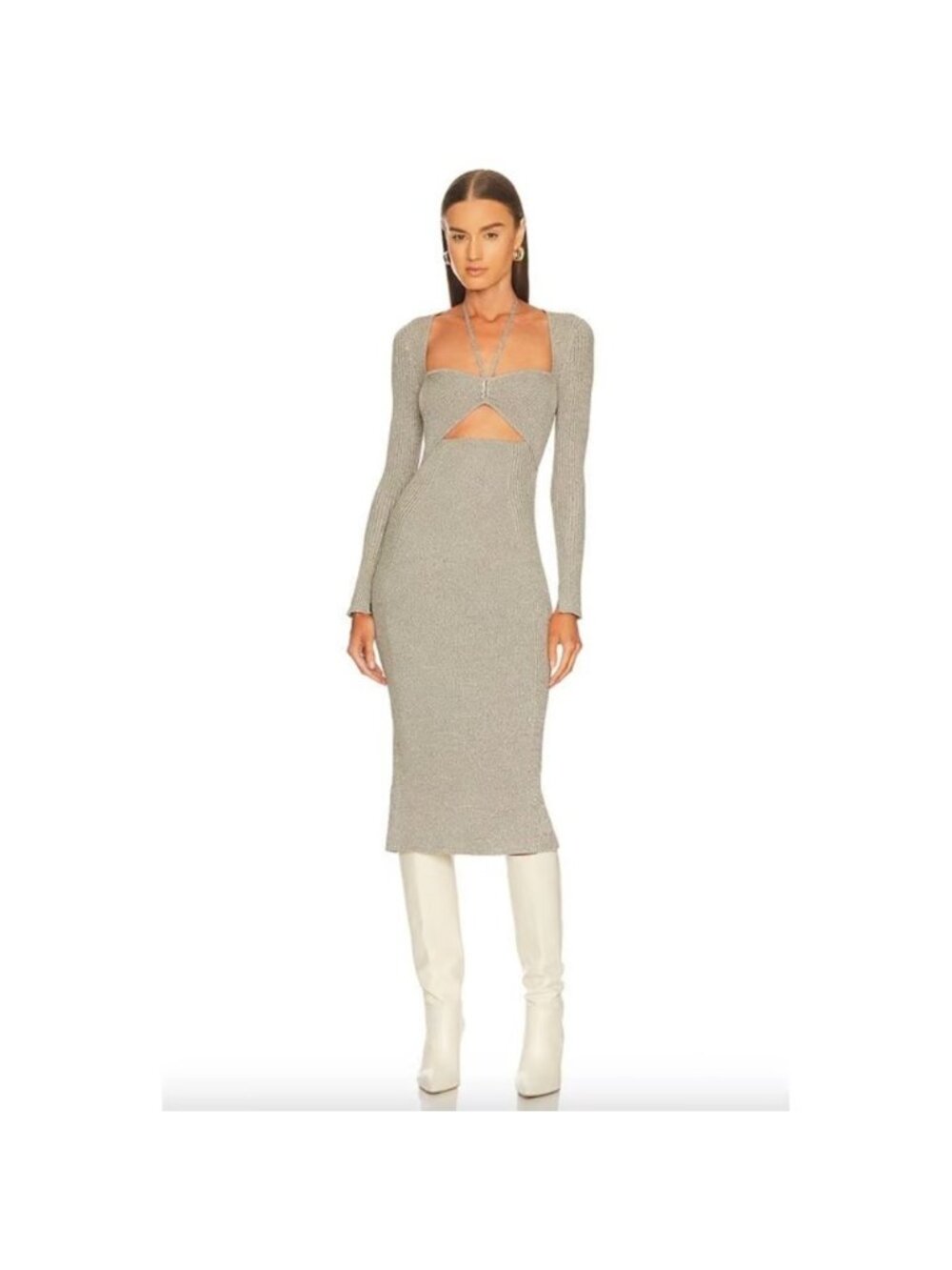 JONATHAN SIMKHAI Danika cut out Elegant green Gray Knit long sleeve Dress large